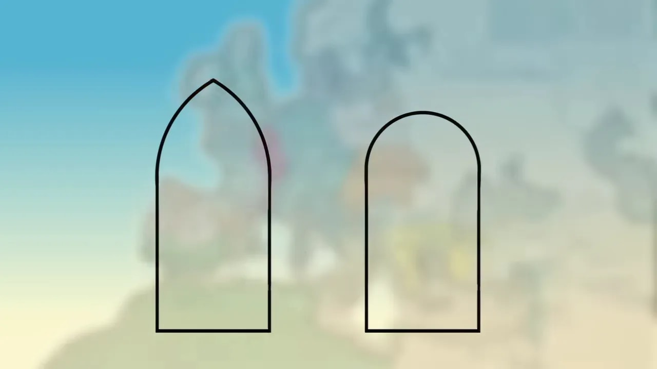 left pointed arch compared with right rounded (semi-circular) arch outlines